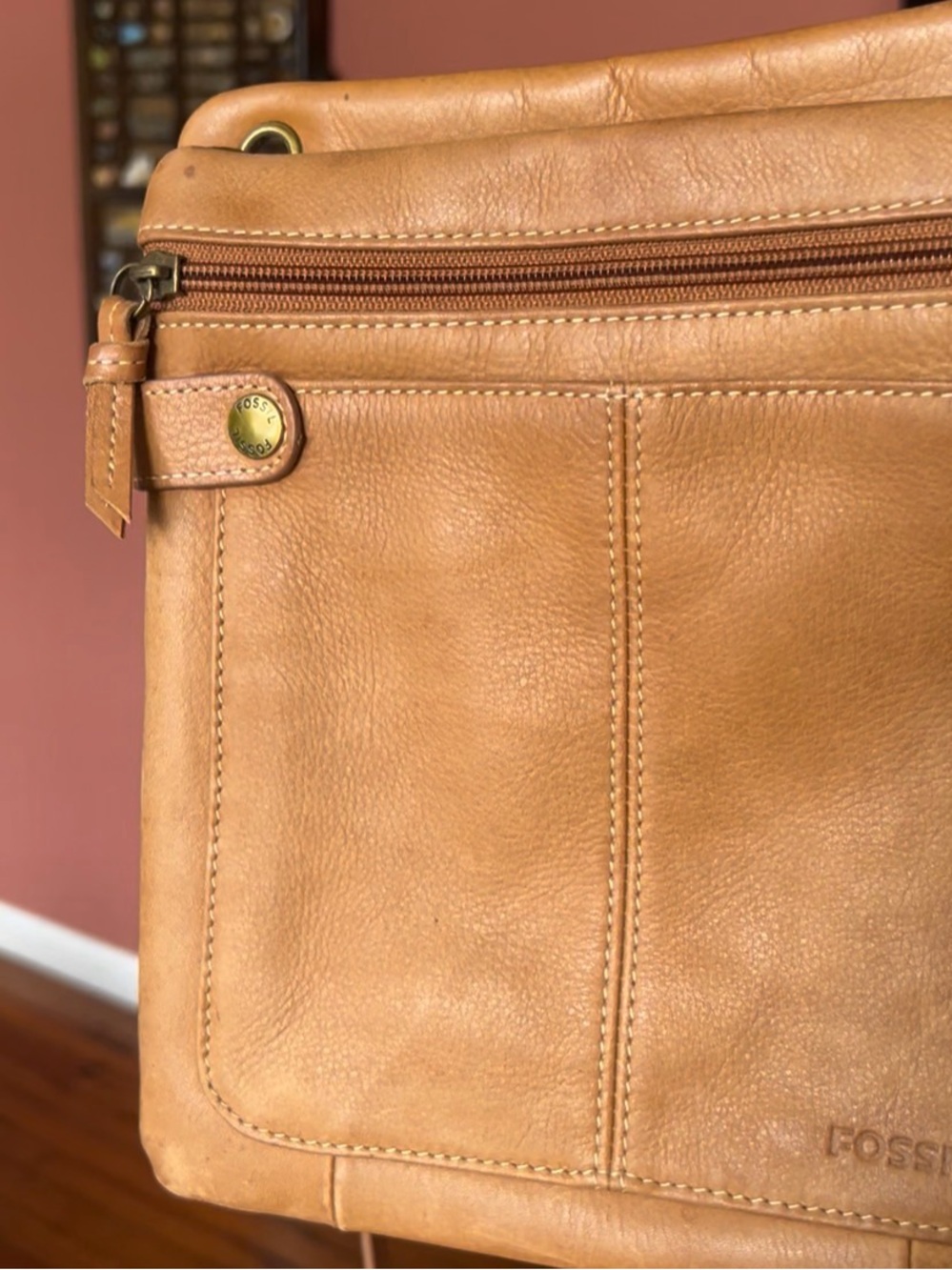 Fossil Genuine Leather Crossbody Bag Tan / Brown